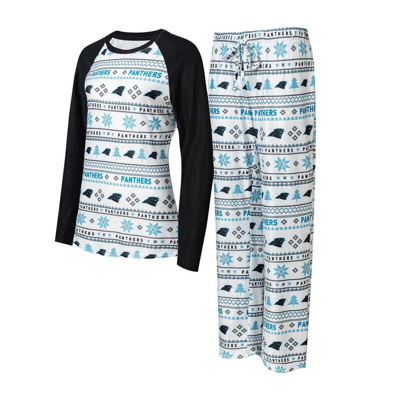 Shop Concepts Sport White/black Carolina Panthers Tinsel Raglan Long Sleeve T-shirt & Pants Sleep Set