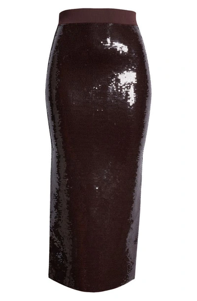 Shop A.l.c Joan Sequin Pencil Skirt In Dark Brown