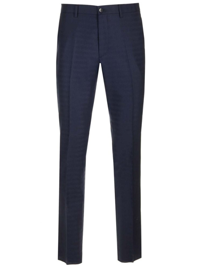 Shop Etro Jacquard Pressed Crease Trousers In Blue