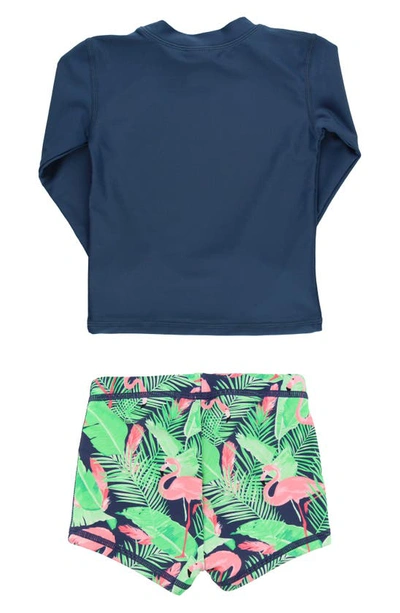 Shop Ruggedbutts Long Sleeve Two-piece Rashguard Swimsuit In Flamingo Frenzy