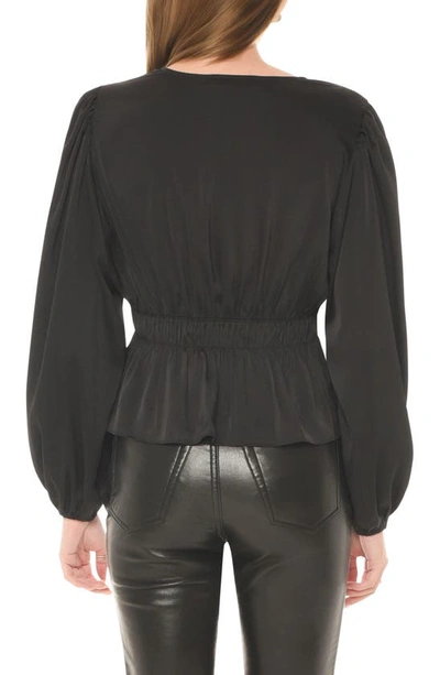 Wayf Kara Tie Front Long Sleeve Peplum Top In Black