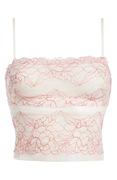 Shop Free People Intimately Fp Double Date Embroidered Mesh Crop Camisole In Ivory/ Red Combo
