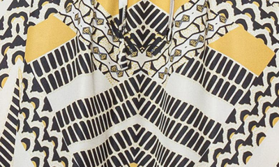 Shop Melloday Print Tie Back Tiered Midi Dress In Yellow Black Print