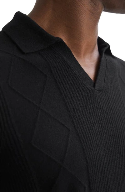 Shop Reiss Malik Textured Wool Polo Sweater In Black