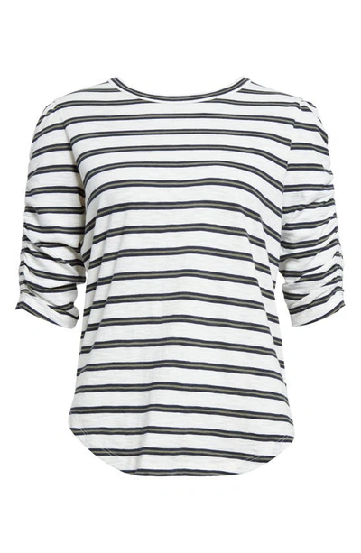 Shop Veronica Beard Waldorf Ruched Sleeve T-shirt In White Multi