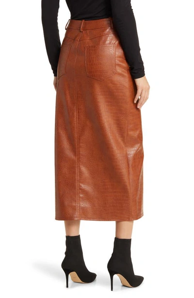 Shop Wayf Roberta Croc Embossed Faux Leather Midi Skirt In Brown