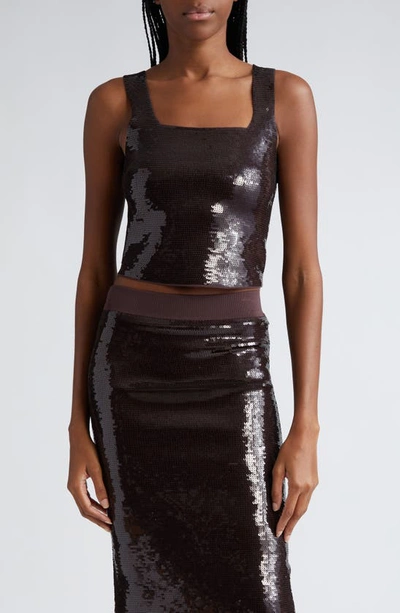 Shop A.l.c Victoria Sequin Crop Top In Dark Brown