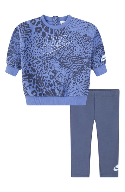 Shop Nike Home Swoosh Home Sweatshirt & Leggings Set In Diffused Blue