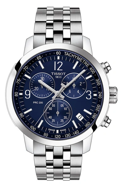 Shop Tissot Prc 200 Chronograph Bracelet Watch, 43mm In Silver/blue