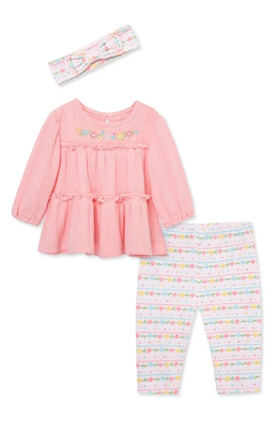 Shop Little Me Garland Floral Tunic, Leggings & Headband Set In Pink