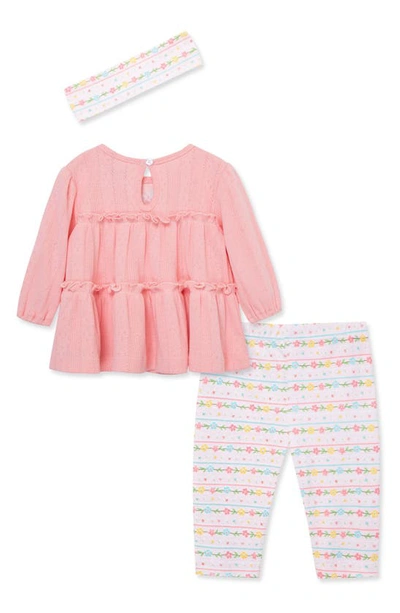 Shop Little Me Garland Floral Tunic, Leggings & Headband Set In Pink