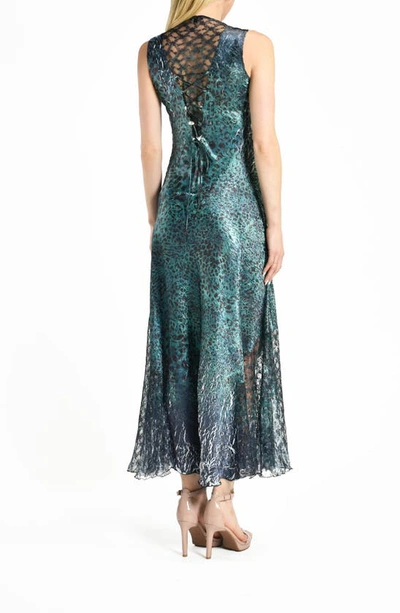 Shop Komarov Lace-up Back Charmeuse Dress In Teal Leopard Fade