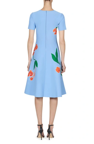 Shop Carolina Herrera Floral Print Jacquard Knit Fit & Flare Dress In Lake Blue Multi