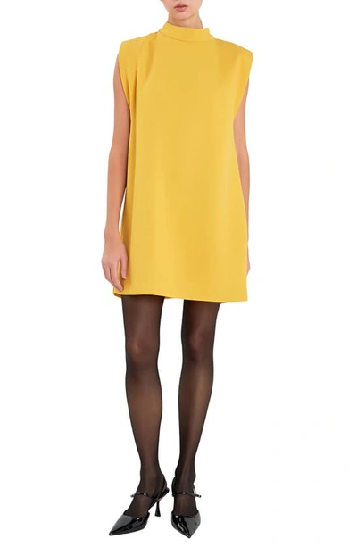 Shop English Factory Mock Neck Sleeveless Shift Dress In Yellow