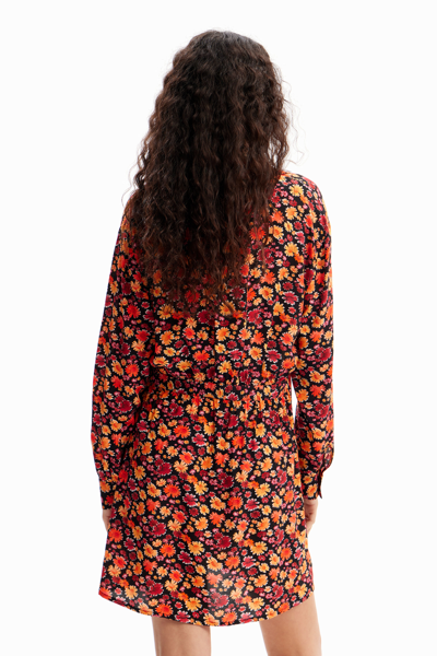 Desigual Yesh Floral Long Sleeve Mini Shirtdress In Red