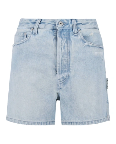 Shop Off-white Bleach Denim Straight Shorts In Blue