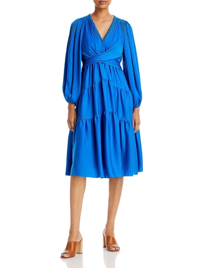 Shop Kobi Halperin Vienna Womens Shutter Pleat Tiered Midi Dress In Blue