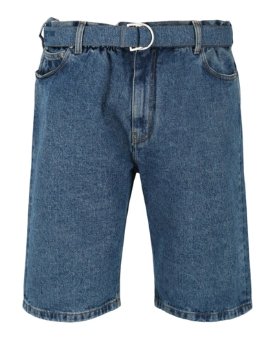 Shop Off-white Indust Slim Low Crotch Denim Shorts In Blue