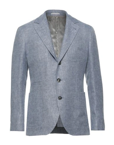 Shop Brunello Cucinelli Man Blazer Slate Blue Size 38 Linen, Wool, Silk