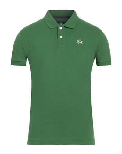 Shop La Martina Man Polo Shirt Green Size L Cotton, Elastane