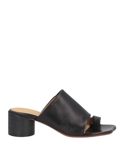 Mm6 Maison Margiela Woman Thong Sandal Black Size 10 Soft Leather In Black