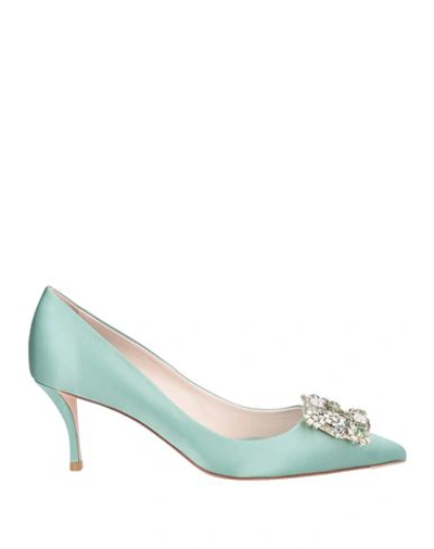 Roger Vivier Woman Pumps Sage Green Size 10 Textile Fibers In Sage Green