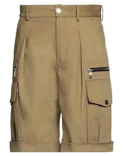 Shop Balmain Man Shorts & Bermuda Shorts Military Green Size 36 Cotton, Silk, Wool, Elastane