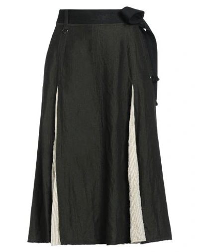 Shop High Woman Midi Skirt Military Green Size 6 Linen, Virgin Wool, Acetate, Cotton
