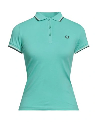 Shop Fred Perry Woman Polo Shirt Turquoise Size Xl Cotton, Elastane In Blue