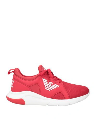 Shop Ea7 Man Sneakers Red Size 9 Textile Fibers