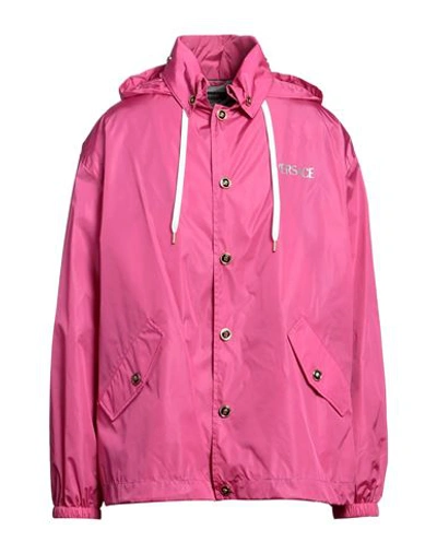Shop Versace Man Jacket Fuchsia Size 40 Polyamide, Cotton In Pink