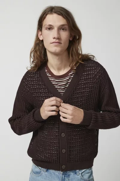 Shop Bdg Beach Cardigan In Chocolate, Men's At Urban Outfitters