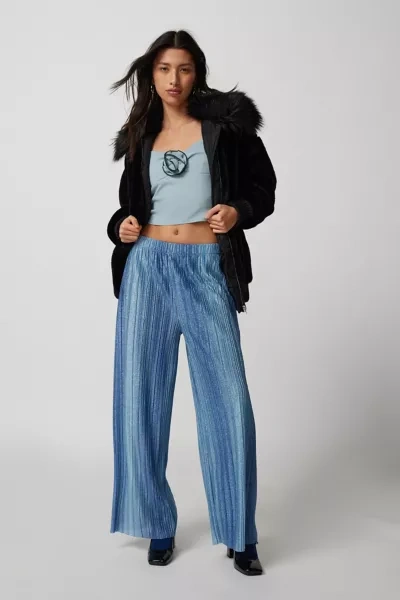 Shop Urban Renewal Parties Remnants Shimmer Plisse Pant In Blue At Urban Outfitters