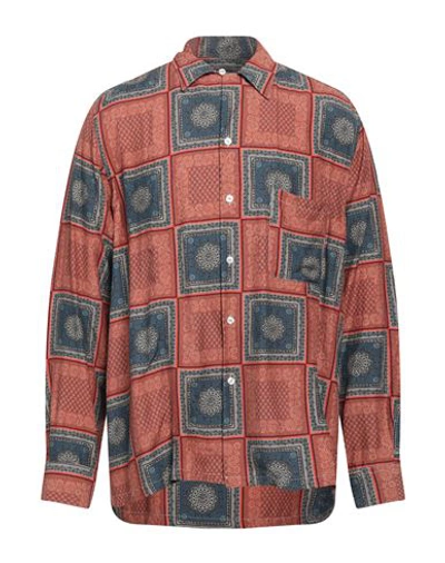 Shop Paura Man Shirt Rust Size L Viscose In Red