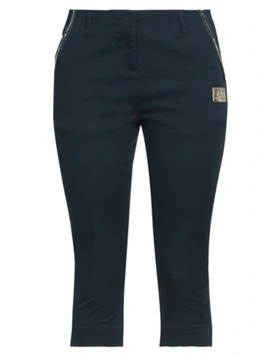 Shop Ea7 Woman Cropped Pants Navy Blue Size Xs Cotton, Elastane