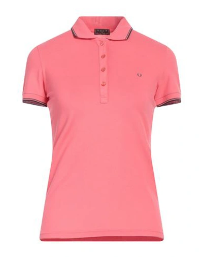 Shop Fred Perry Woman Polo Shirt Coral Size S Cotton, Elastane In Red