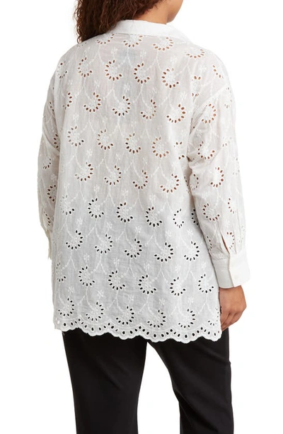 Shop Adrianna Papell Eyelet Button-up Shirt In White