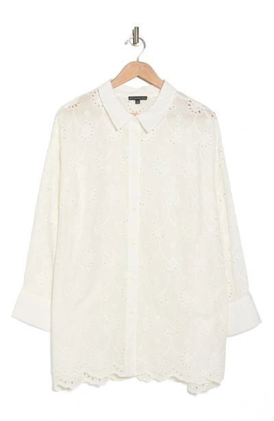 Shop Adrianna Papell Eyelet Button-up Shirt In White