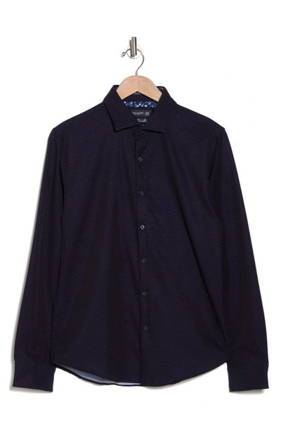 Shop Denim And Flower Polka Dot Stretch Button-down Shirt In Navy