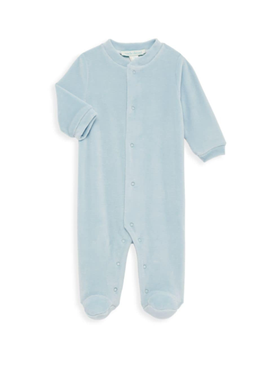 Shop Marie Chantal Baby's Velour Angel Wing Sleepsuit In Dusty Blue