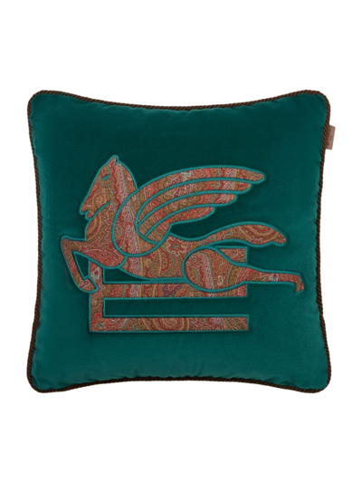Shop Etro Pegaso Embroidered Cushion In Light Blue