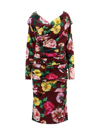 Shop Dolce & Gabbana Allover Floral Printed Midi Dress In Multi