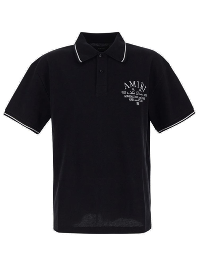 Shop Amiri Logo Embroidered Polo Shirt In Black