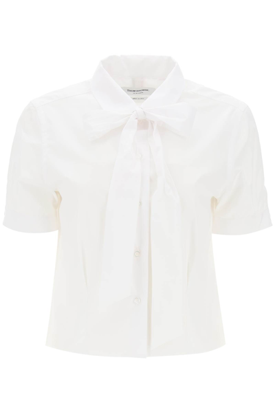 Shop Thom Browne Short Sleeve Shirt With Bow In White