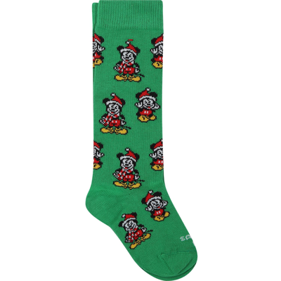 Shop Mc2 Saint Barth Green Socks For Boy With Micky Mouse