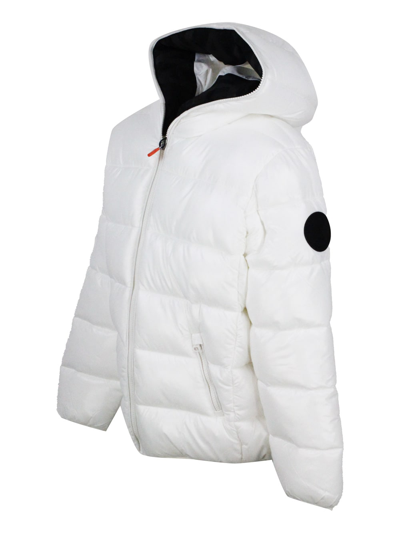 Shop Save The Duck Kate Hooded Down Jacket With Animal Free Padding With Animal Free Padding With Zip Closure And Logo  In White
