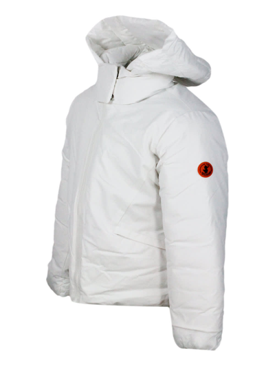 Shop Save The Duck Liri Down Jacket With Removable Hood With Animal Free Padding With Animal Free Padding With Zip Clos In White