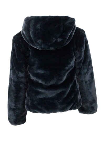 Shop Save The Duck Chloe Reversible Down Jacket In Faux Fur With Hood With Animal Free Padding With Animal Free Padding In Black