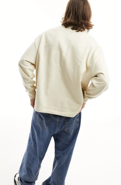 Shop Asos Design Oversize Half Zip Cotton Sweatshirt In Beige