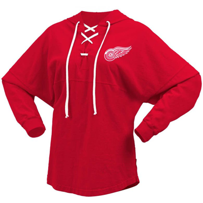 Shop Fanatics Branded Red Detroit Red Wings Jersey Lace-up V-neck Long Sleeve Hoodie T-shirt